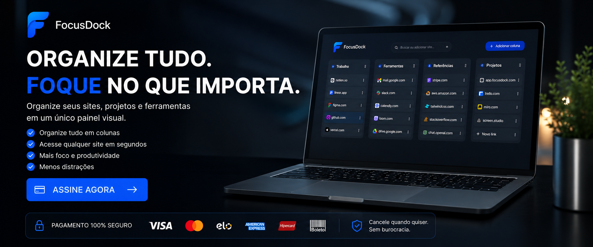FocusDock — organize seus sites, projetos e ferramentas